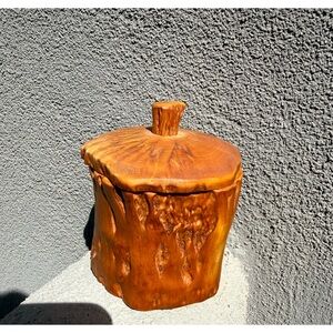 Vintage Hand-Turned Natural Wood Log Canister with Lid | Rustic Live Edge Art